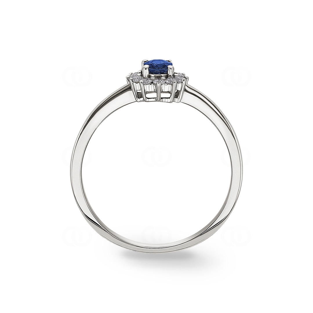 Saphirring 750/18 K Weissgold mit Diamanten 0.15 ct H/si
