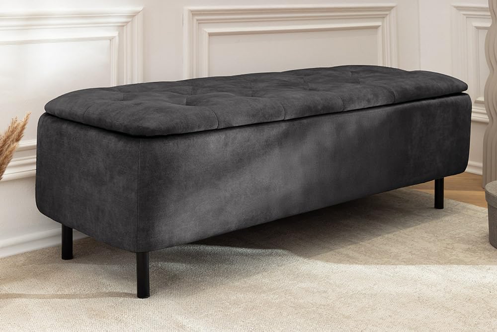 Riess Ambiente Extravagante Polsterbank EN Vogue - 120cm - grau schwarz - Samt mit Stauraum Metallbeine Sitzbank
