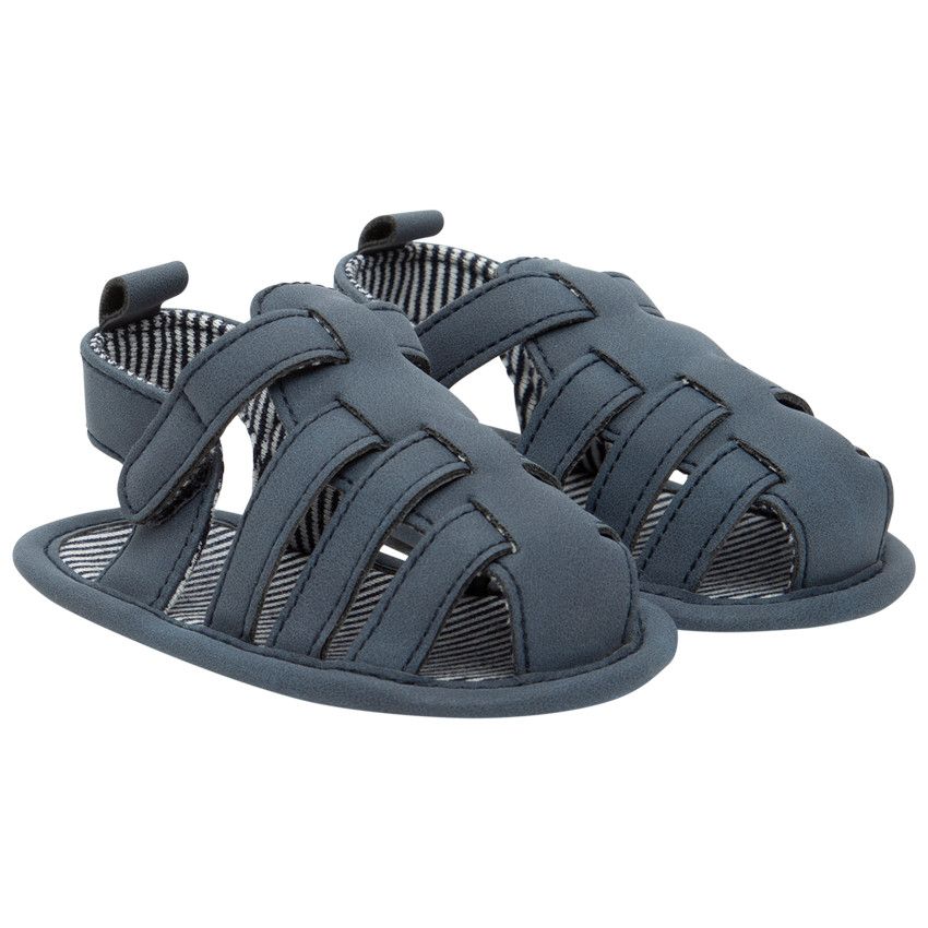 Nu-pieds velcro avec doublure rayée pour bébé garçon - Bleu marine