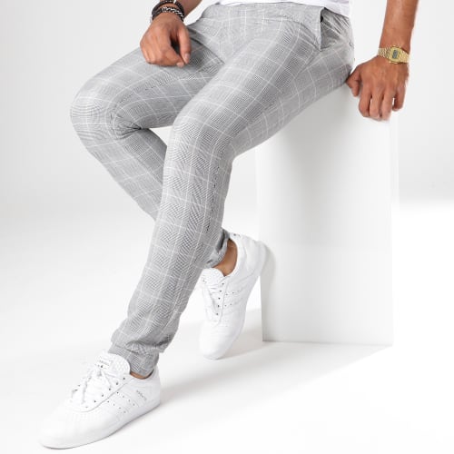 Pantalon Super Skinny Fit A Carreaux 28010 Gris Détails Beige