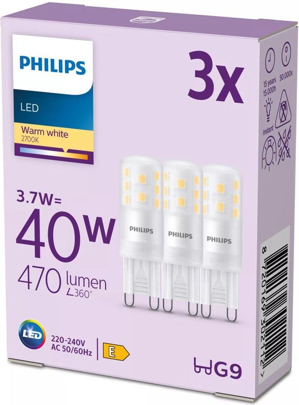 Philips LED Capsule - 40 W - G9 - Warmwit licht - 3 stuks