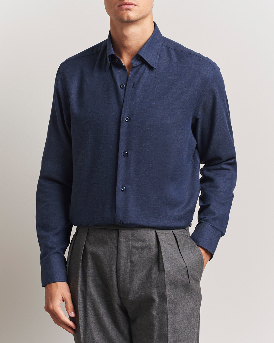 Brioni Cotton/Cashmere Flannel Shirt Navy