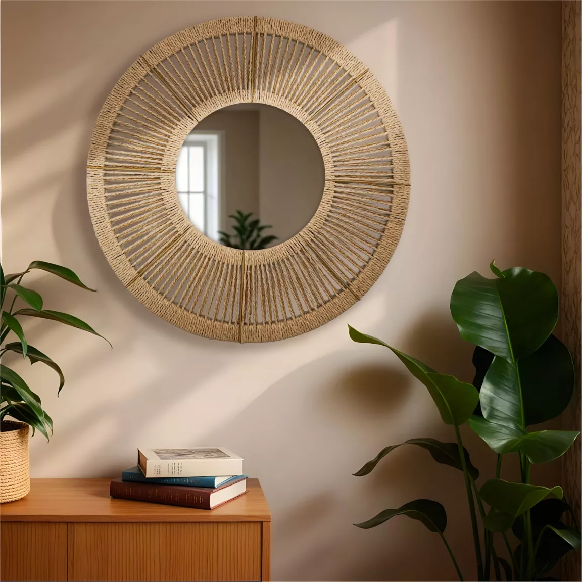 Miroir mural rond en corde (D60 cm) Suva Naturel