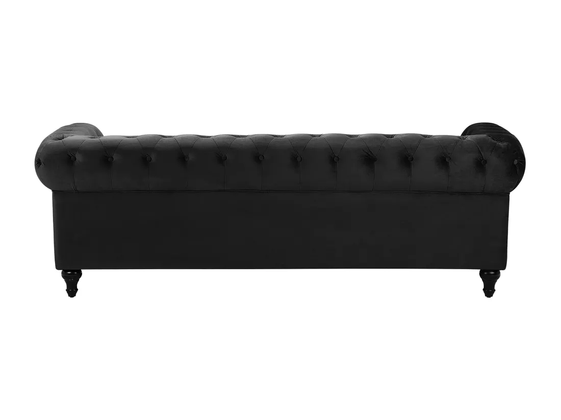Canapé 3 places en velours noir CHESTERFIELD