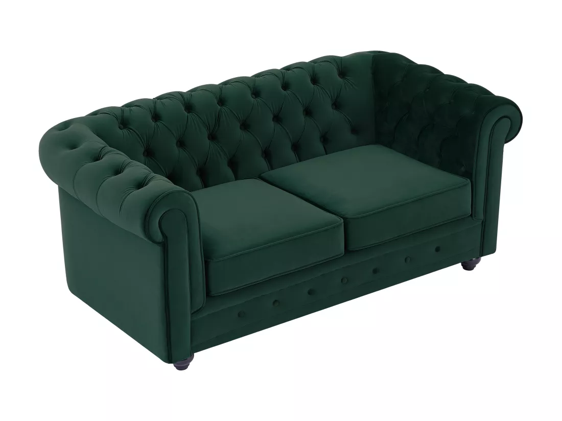 Canapé 3 places, 2 places et fauteuil en velours vert CHESTERFIELD