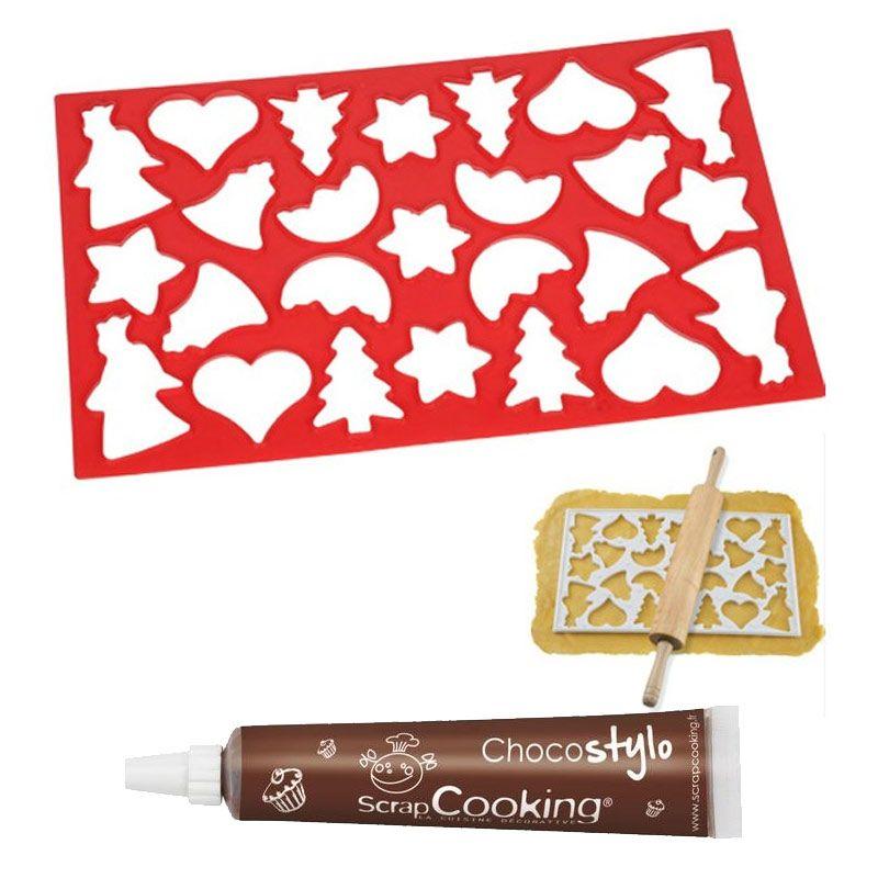 Plaque découpoir 25 biscuits de Noël + Stylo chocolat Youdoit