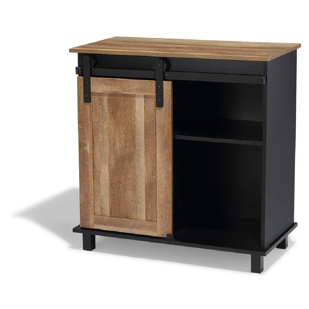 Buffet Florence noir et miel porte coulissante 2 tiroirs