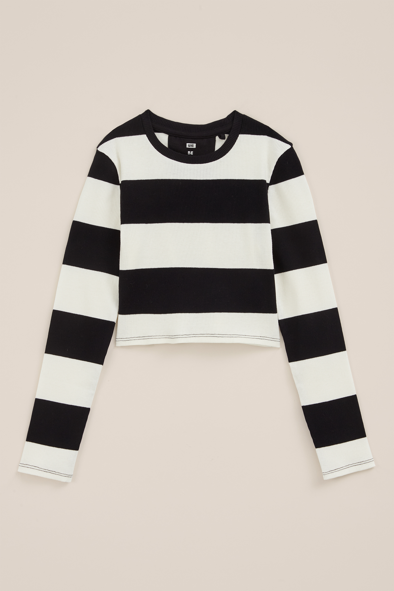 Meisjes cropped T-shirt van ribstof WE Fashion Ecru