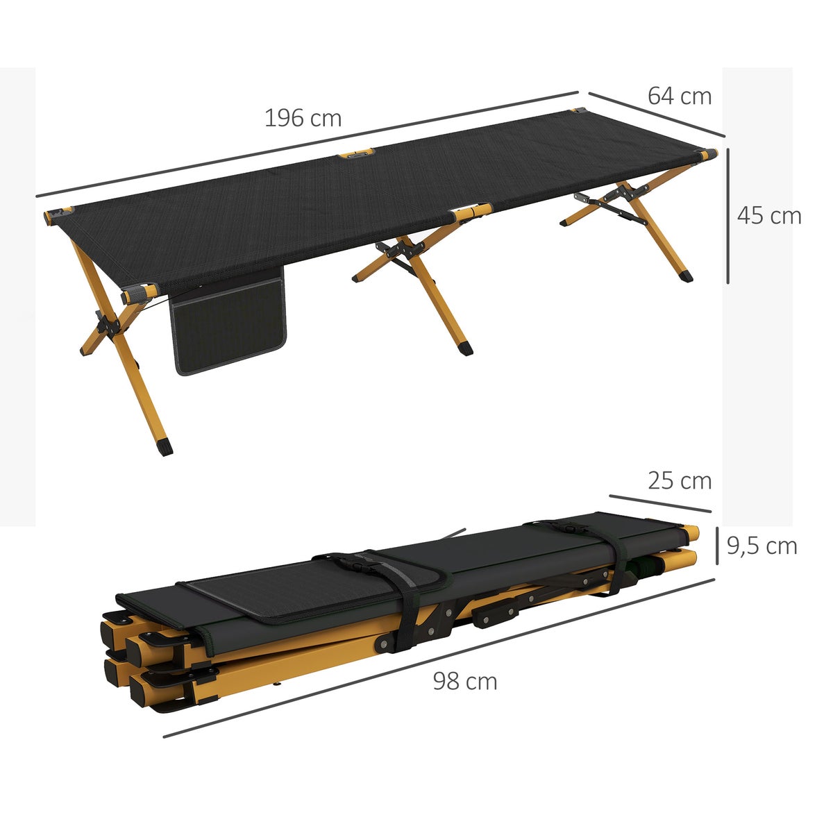 Outsunny ligstoel, tuinligstoel, 196L x 64B x 45Hcm, aluminium, Oxford, zwart