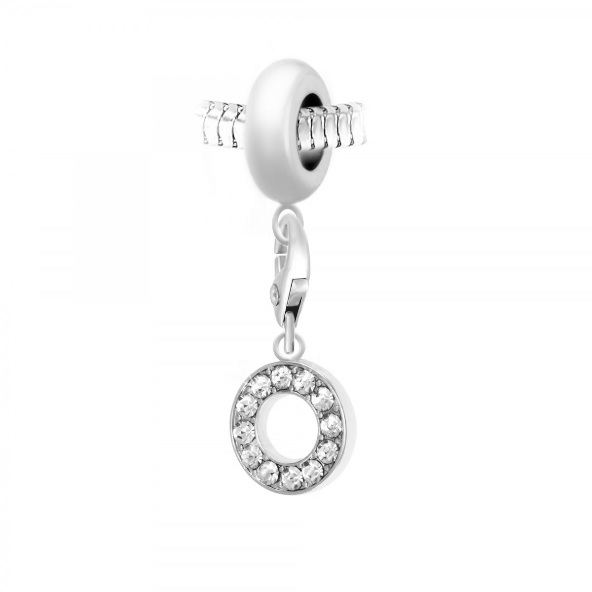 Charm perle SC Crystal en acier avec pendentif lettre O ornée de Cristaux scintillants
