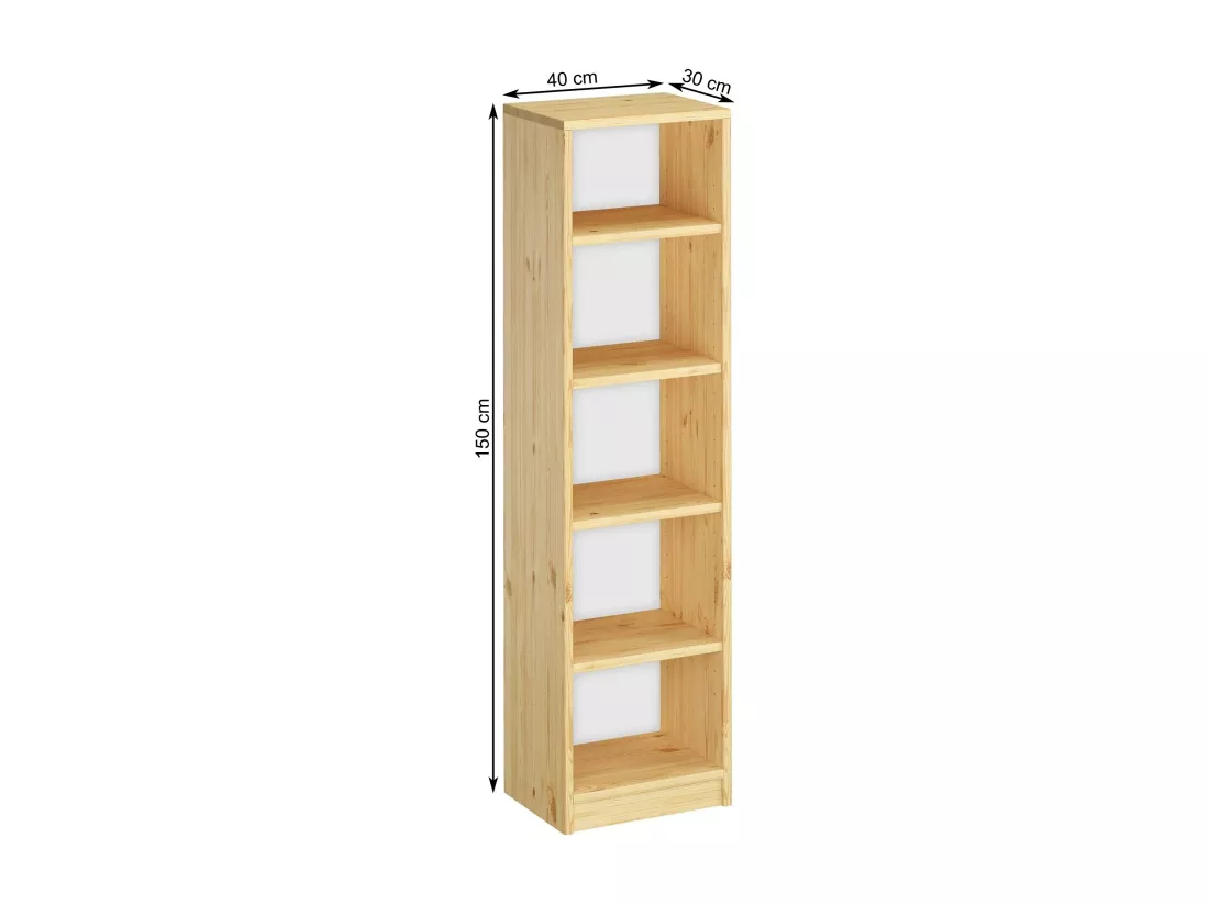 Bibliothèque en bois 150 x 40 cm Eko built medium, étagères réglables, couleur pin