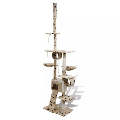 Arranhador tamanho XL para gatos, bege, com estampa de patas.