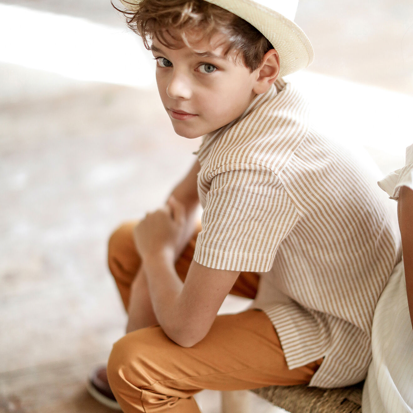 Cyrillus Chemise en Coton & Lin rayée orange