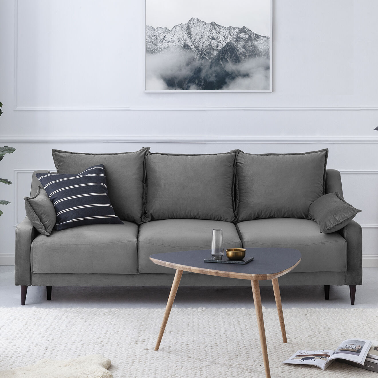 Mazzini Sofas Canapé convertible avec coffre de rangement Freesia gris - 215x94x90 cm