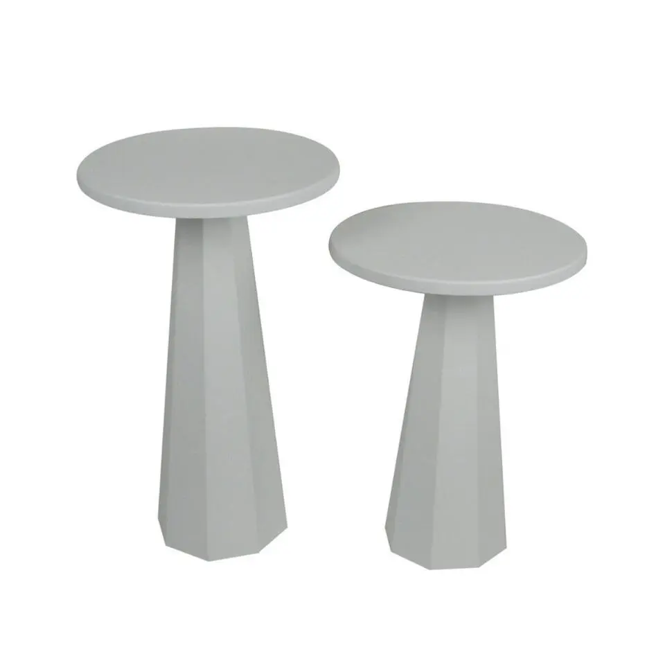 CALICOSY - Set 2 ronde bijzettafels LILYUM - Wit - 57x35x35 cm