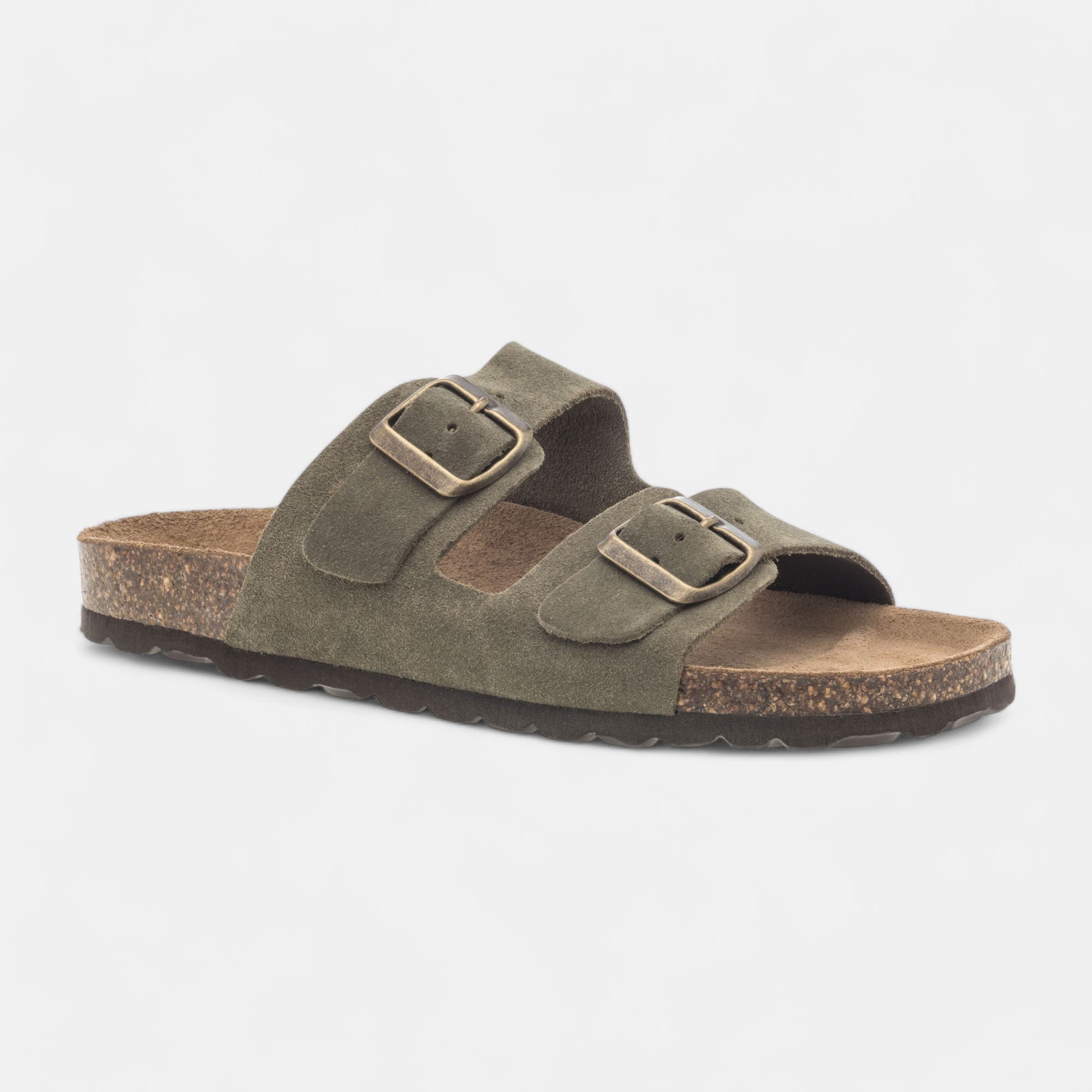 Mules semelle liège Garçon en cuir kaki