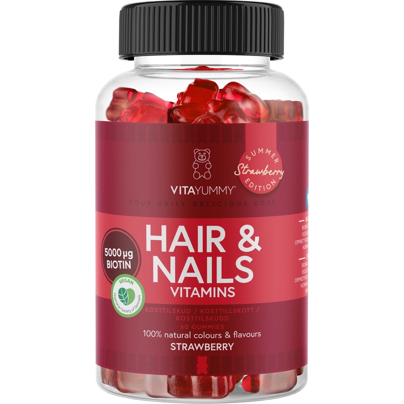 VitaYummy Hair & Nails Strawberry, Summer Edition 2024 60 Pieces (Limited Edition)