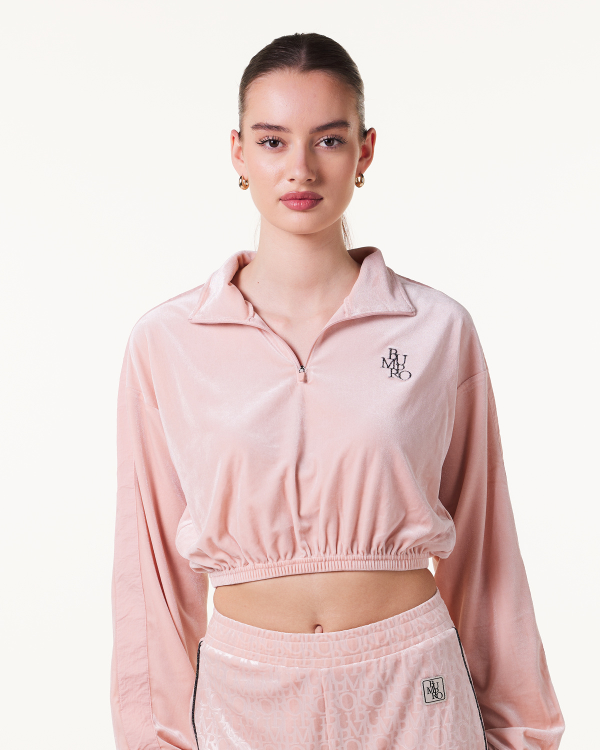 Bumpro Monogram Velour 1\2 Zip Pink Evening