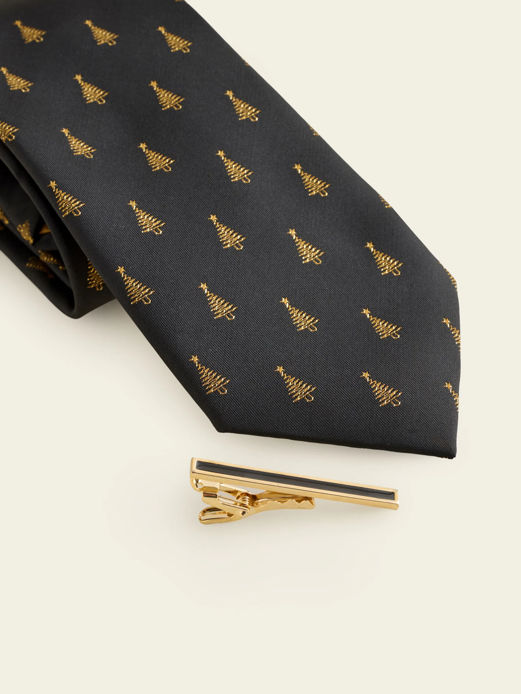 Zwart - Christmas Tree Tie and Pocket Square Set