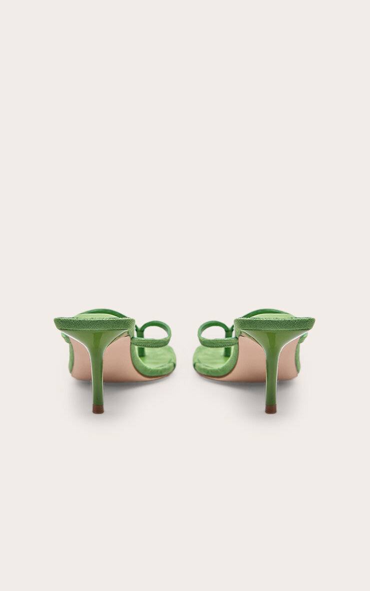 Vert Mules À Talon Mi-haut En Synthétique Avec Bride Tong Et Bout Carré