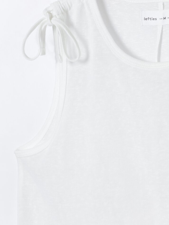 Camiseta com amarração frontal em efeito linho - Branca