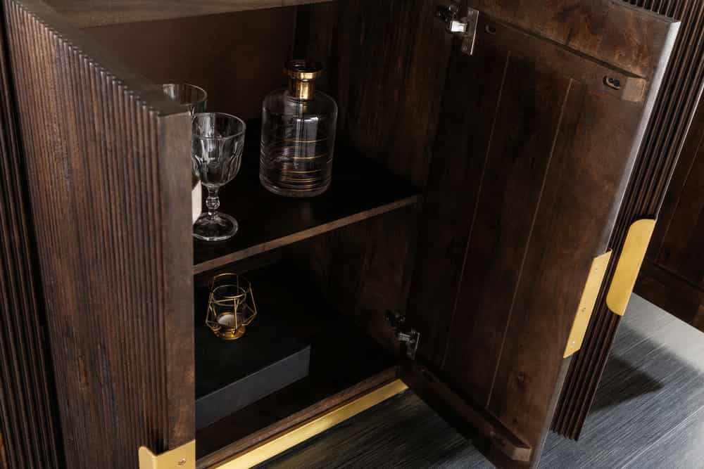 Design Sideboard GATSBY 170cm braun gold Mangoholz weiße Marmorplatte