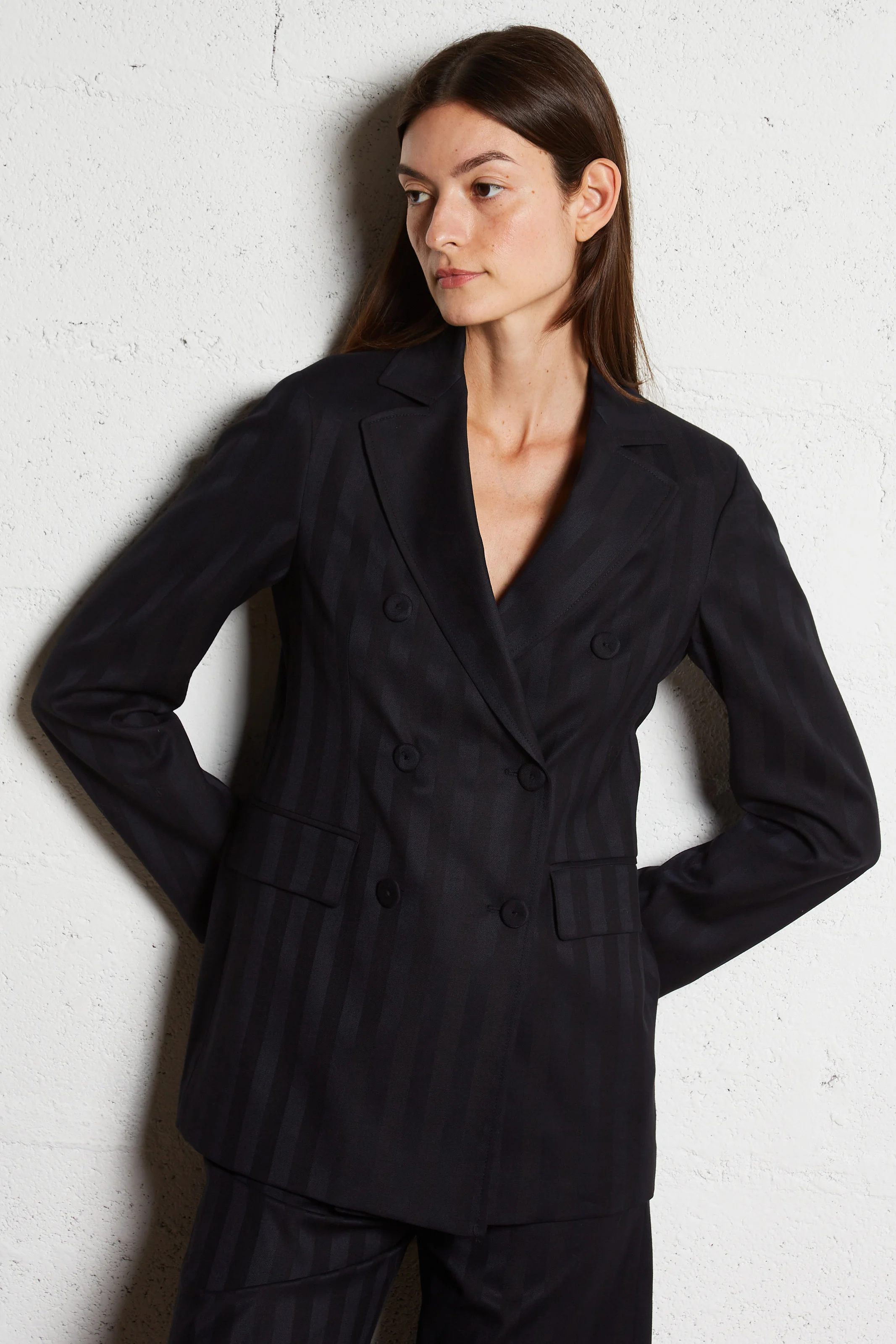 VITALO - Veste de tailleur droite rayée| Bleu