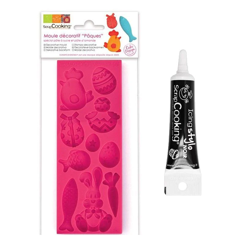 Moule pâte à sucre Pâques + Stylo de glaçage noir Scrapcooking