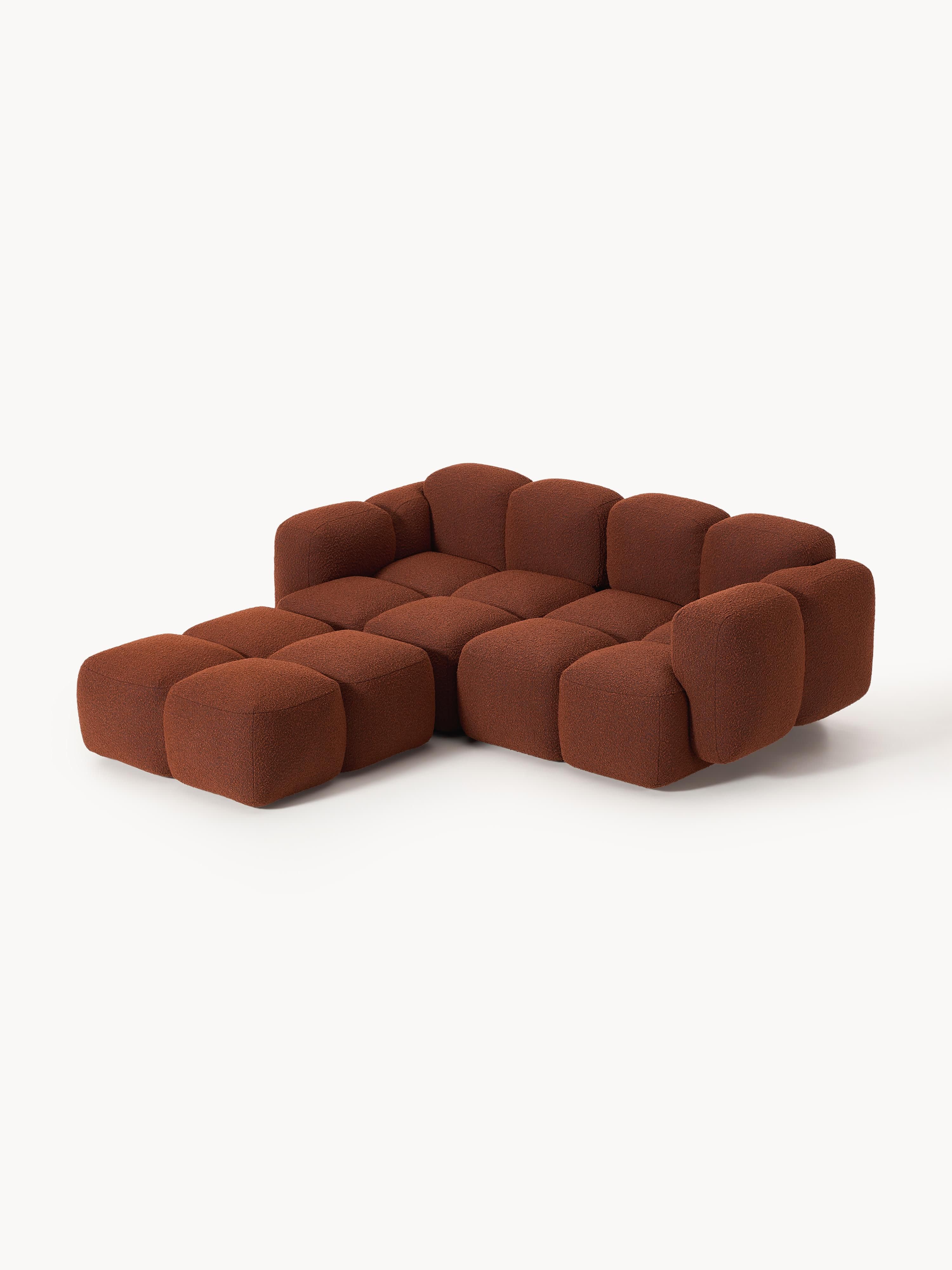Modulaire bank Tayla (3-zits) van bouclé met poef (links/rechts)