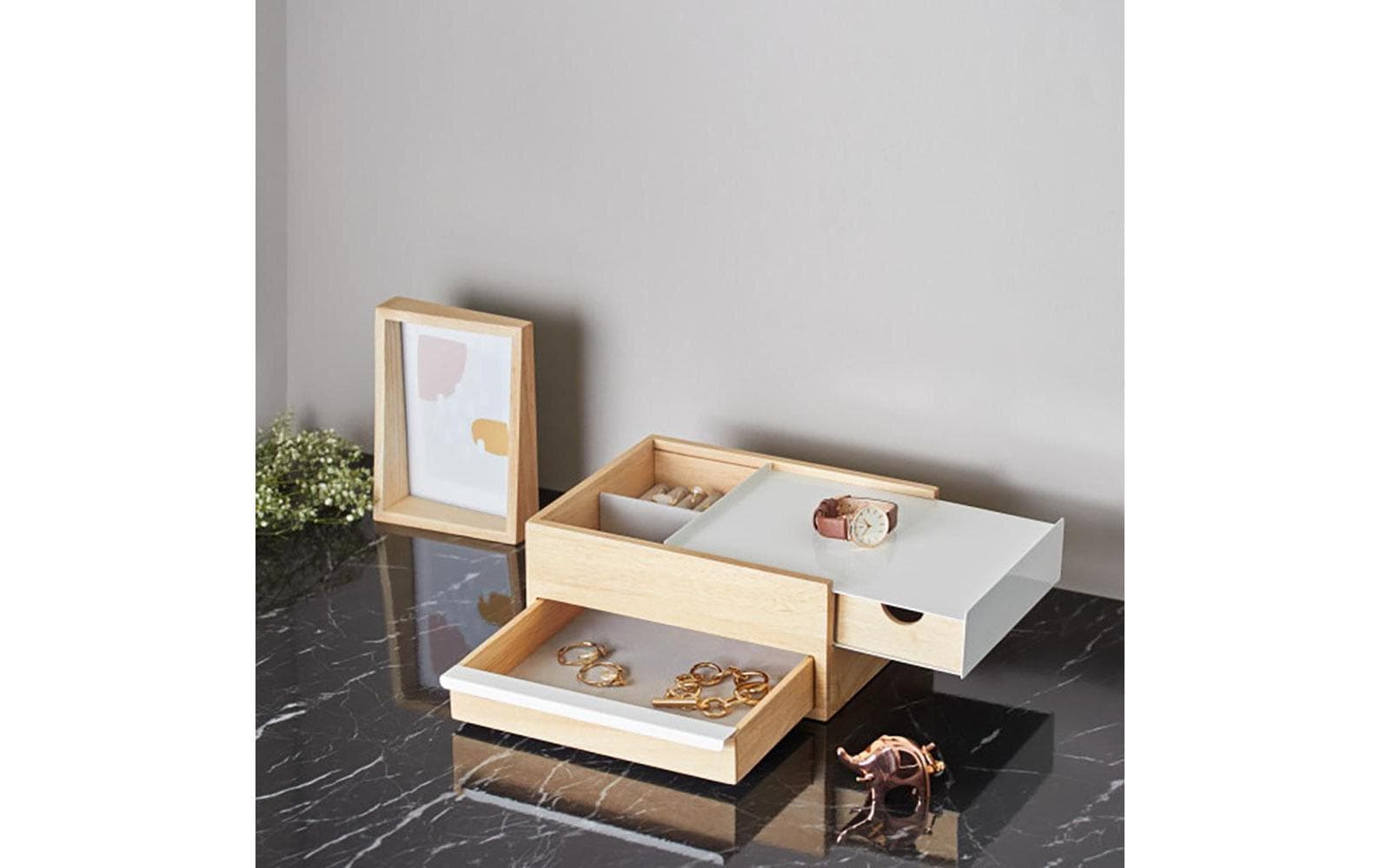 Schmuckschatulle Stowit Weiss/HolzModerne Schmuck-Box mit Geheimfächern