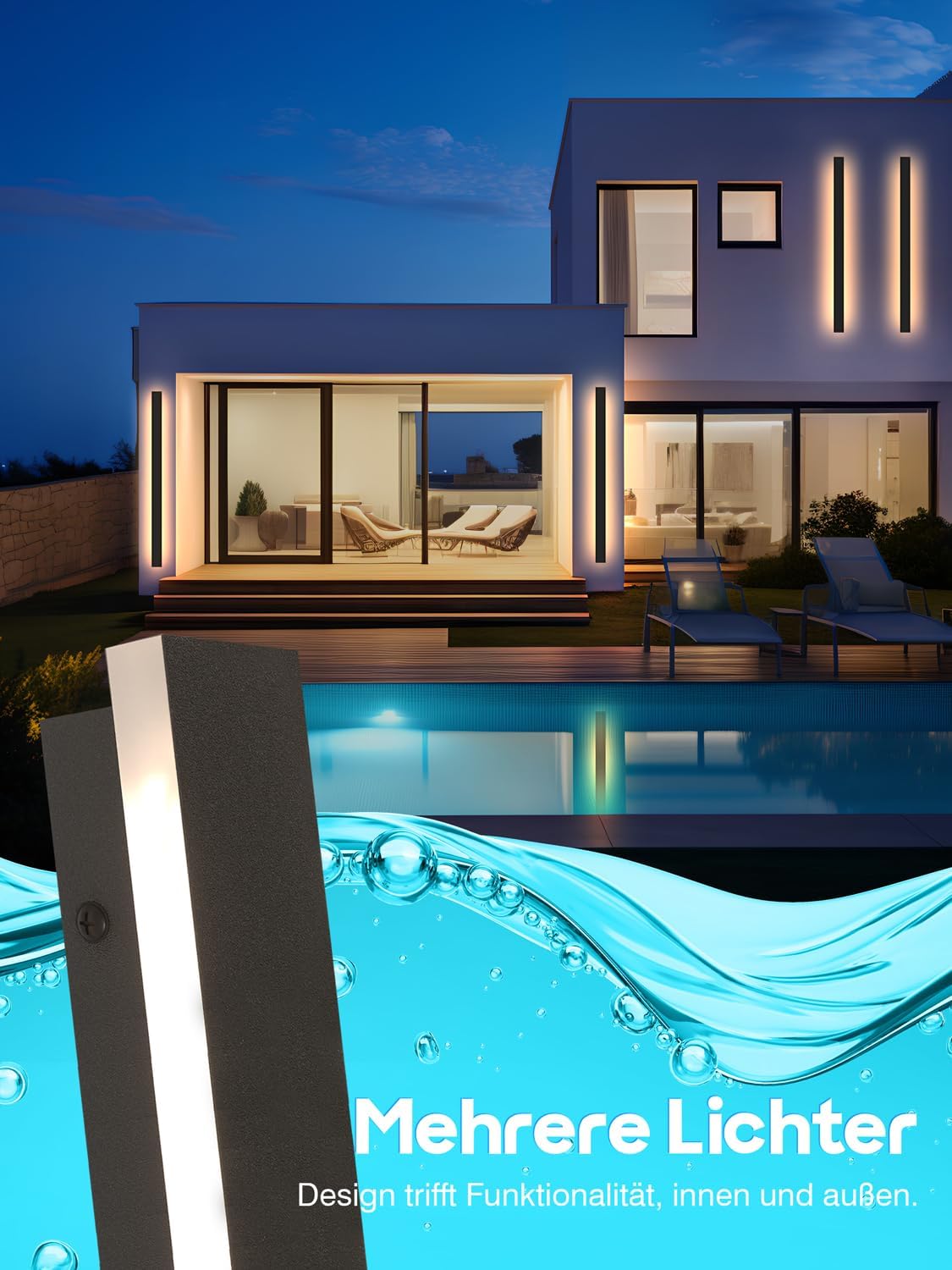 Lange Wandleuchte Villa Wandleuchte Schwarz Wandleuchte LED Außen Aluminium Acryl Wasserdicht IP65 für Gärten, Terrassen, Schlafzimmer, Wandleuchte Innen Wohnzimmer, 150 cm, 48 W