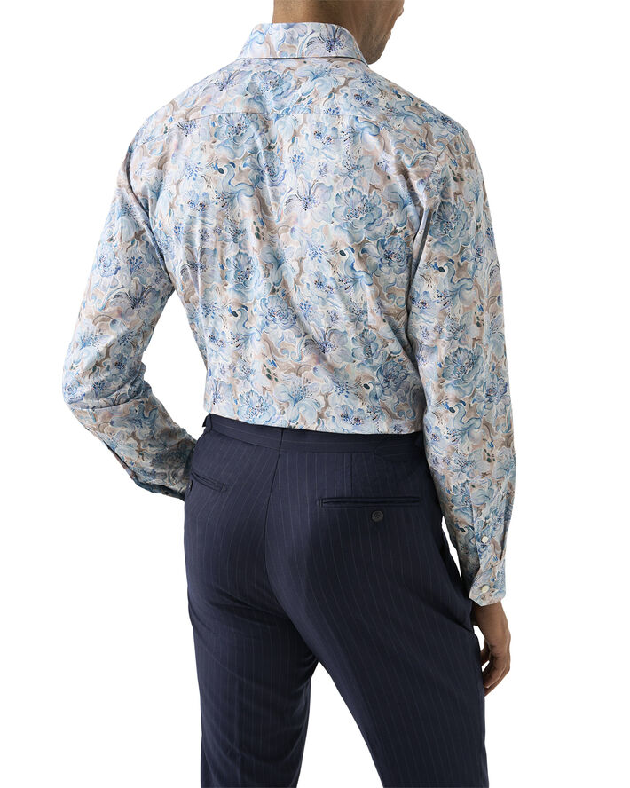 ETON Contemporary Fit Light Blue Floral Print Fine Twill Shirt Blå