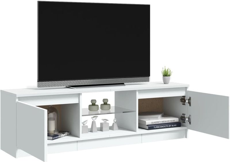 vidaXL Tv-meubel - Wit - Bewerkt Hout en Gehard Glas - LED-verlichting