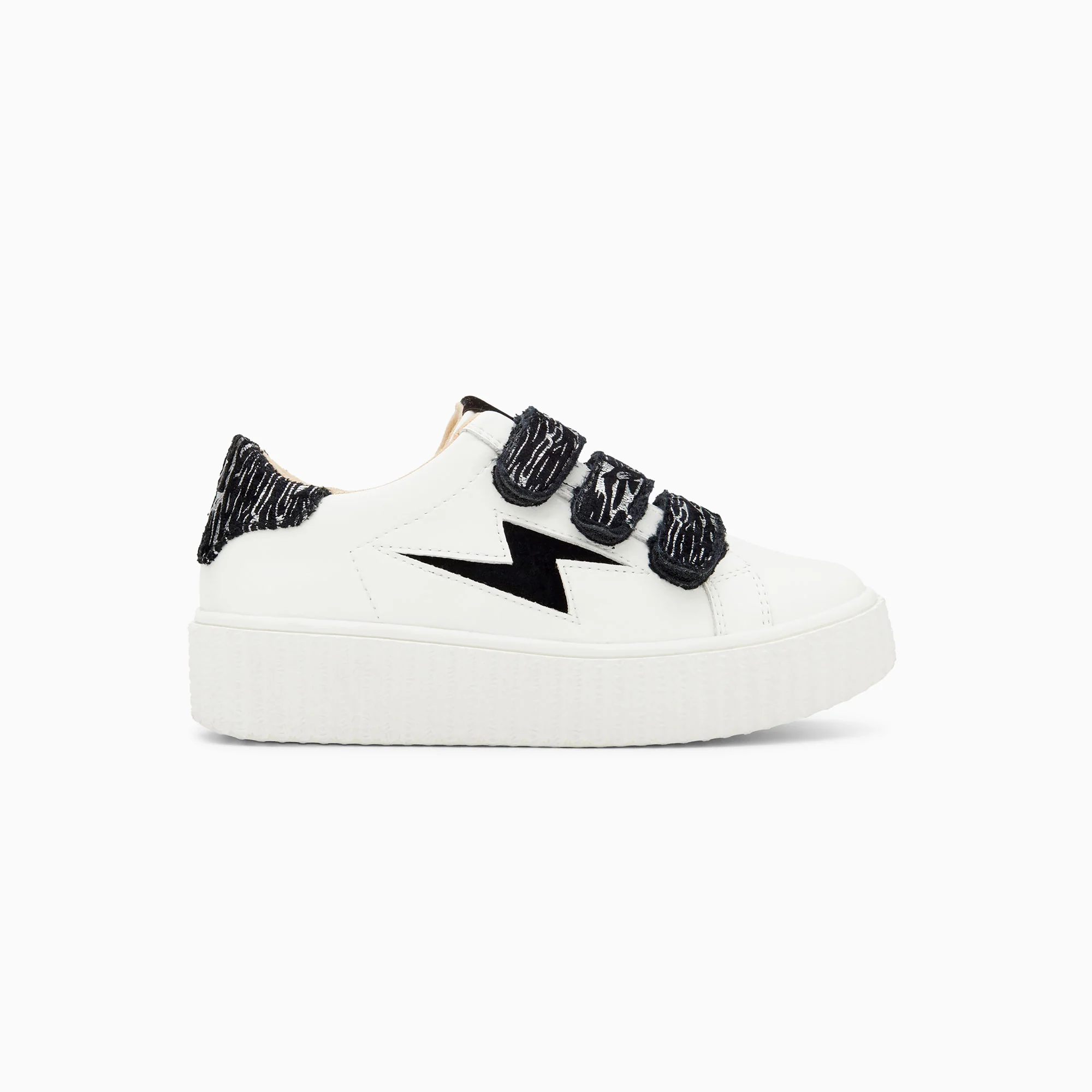 Sneakers-Baskets éclair Mini Ingrid blanc et noir imprimé zèbre à scratchs