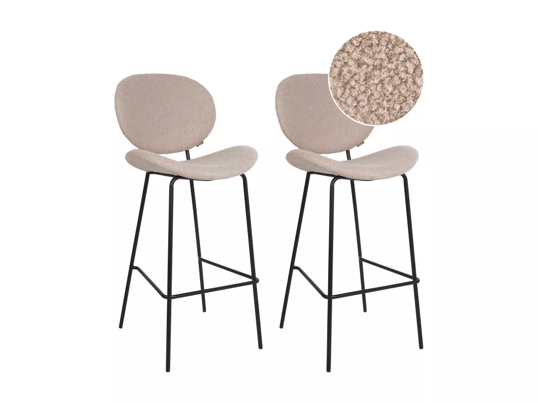Lot de 2 chaises de bar LUANA Bouclé Beige clair
