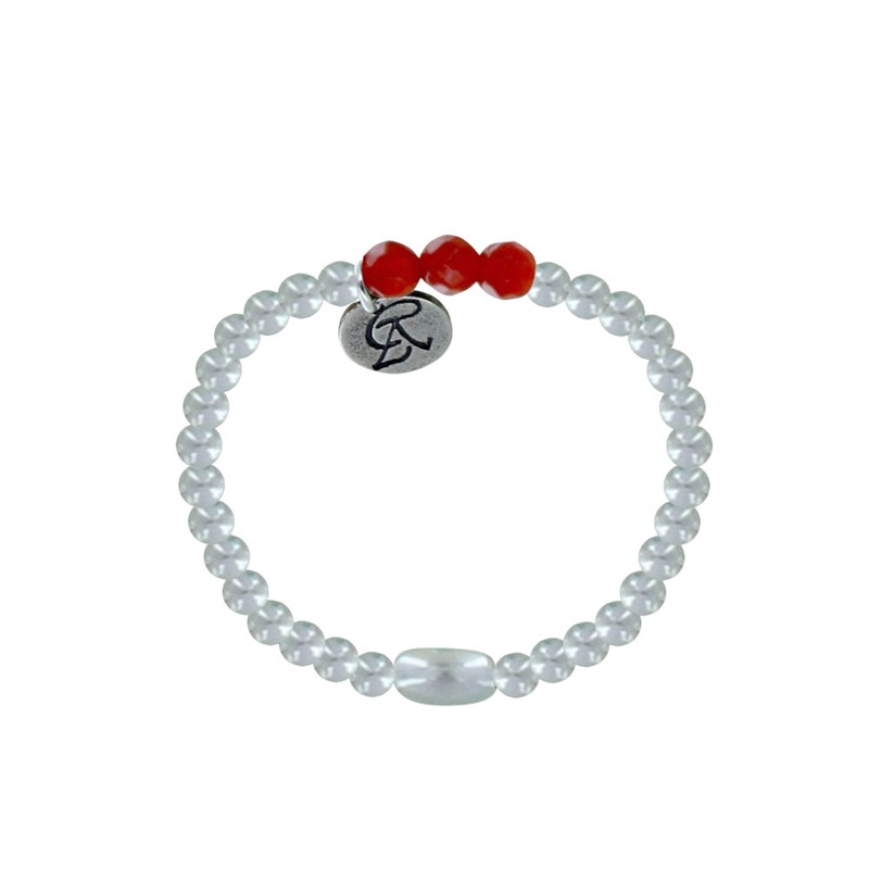 Bague Argent Elastique Bille et Trois Perles de Cornaline Facettée