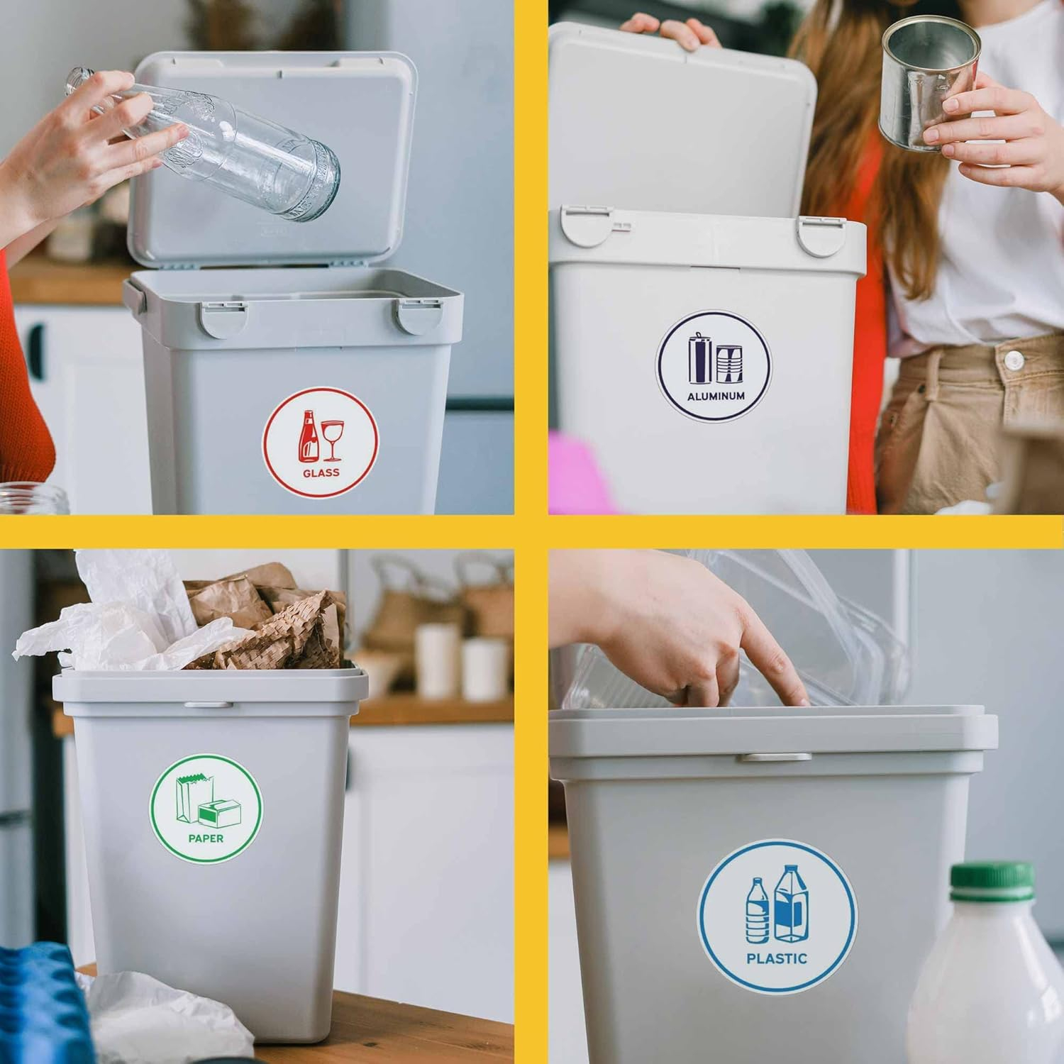 (5er Set) Ø100mm Recycling Mülltrennung Sticker Selbstklebende Mülleimer Abfall Aufkleber - Bunt