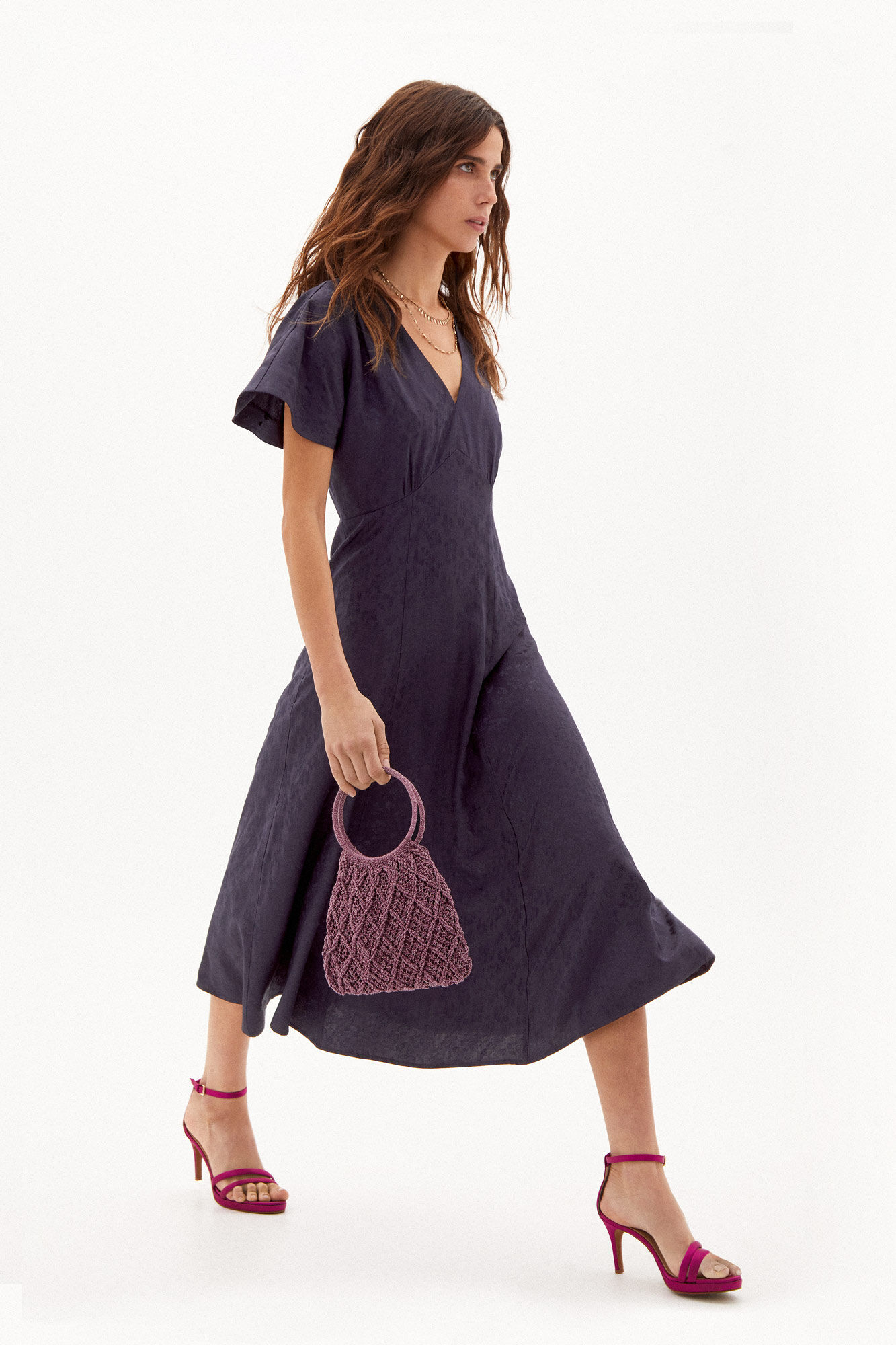 Vestido midi Chiara Jacquard - Azul