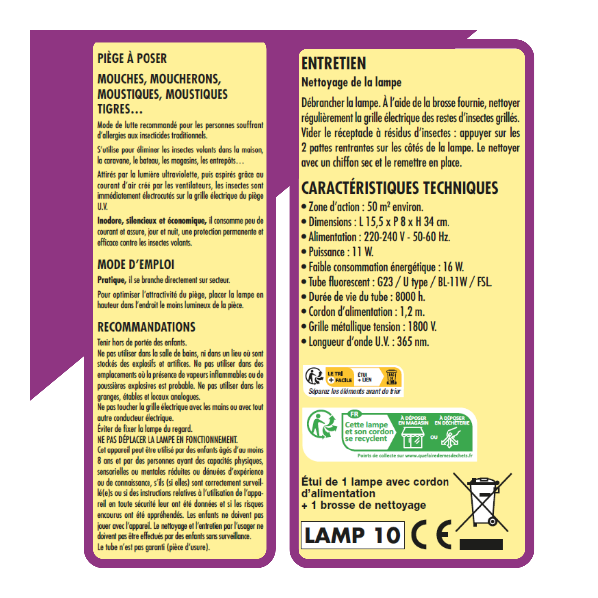 Lampe u.v grill'insectes avec aspirateur - triple action