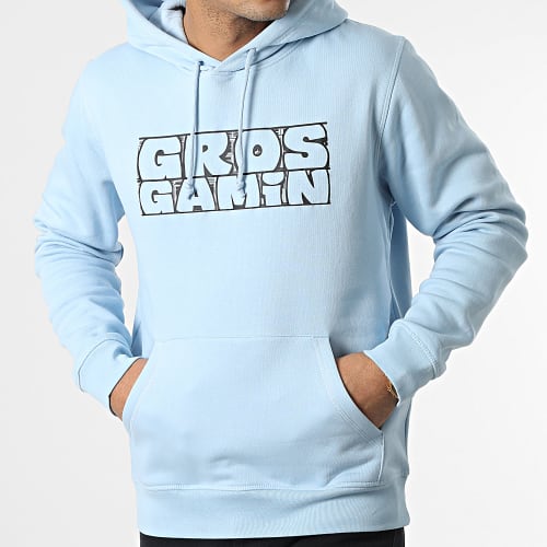 Sweat Capuche Gros Gamin Bleu Ciel Noir