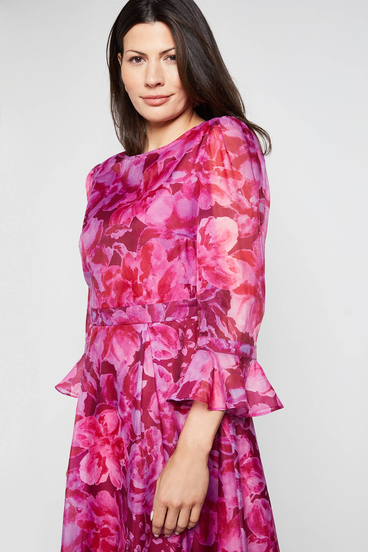 Wallis Robe Midi En Organza Floral À Manches Évasées