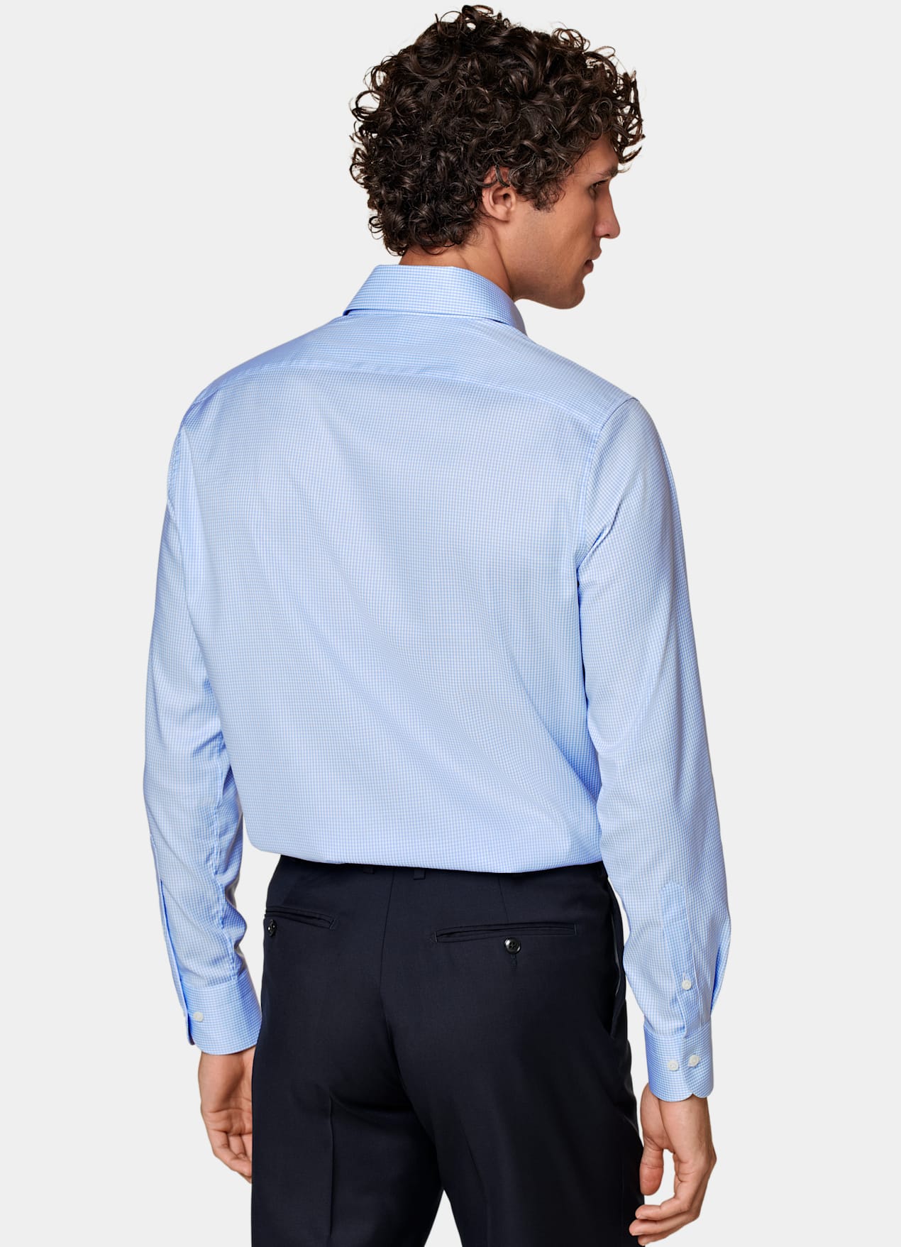 Chemise coupe ajustée en twill bleu clair à carreaux
