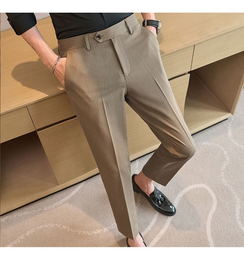 Deepwood - Mid Rise Plain Cropped Tapered Dress Pants