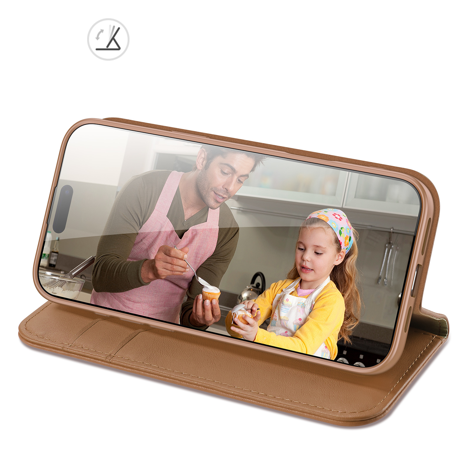 iPhone 17 Flip Wallet Cover Echtleder Tasche (RFID Schutz) - Braun
