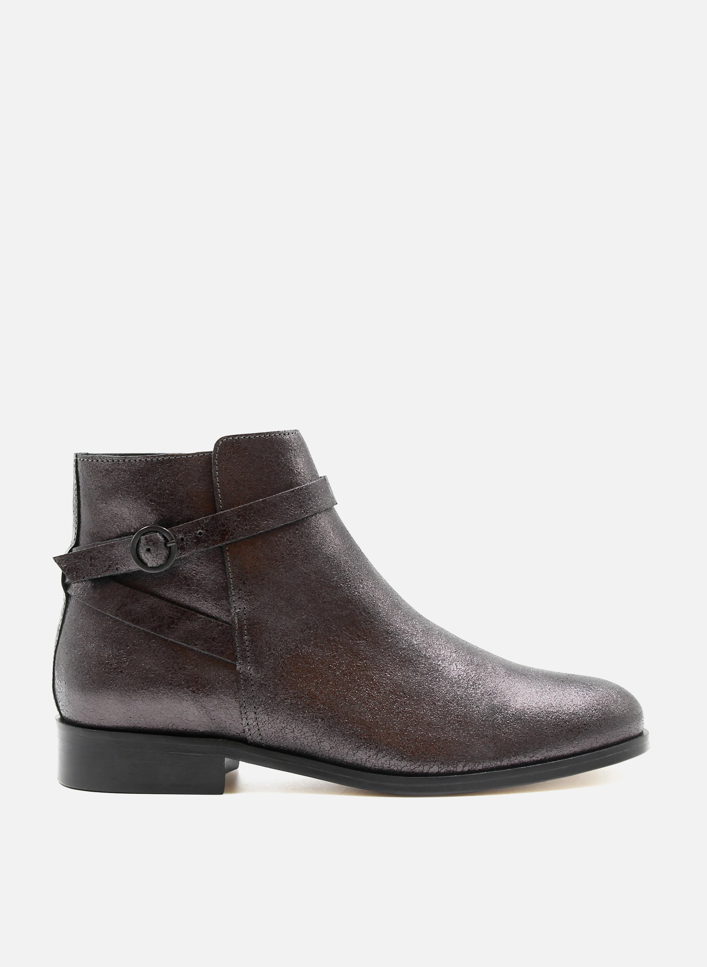 Bottines cavalières plates cuir irisé | Noir