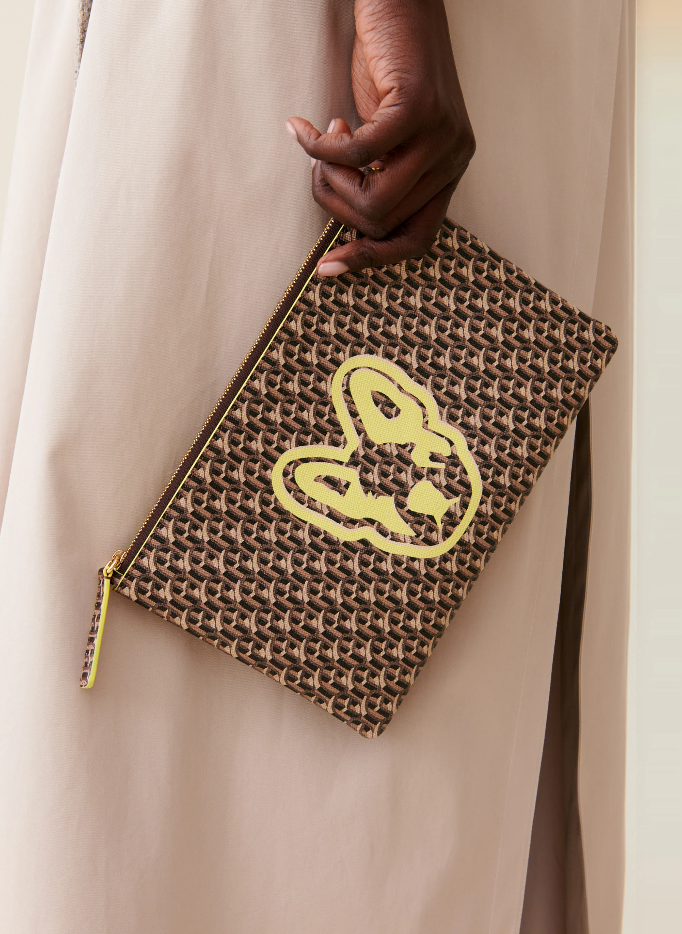 Pochette imprimée à monogramme| Marron