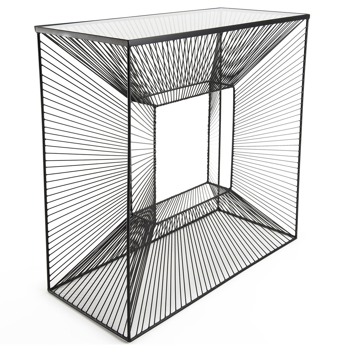 Macabane Console en métal avec plateau verre noire - 80.5x35.5x81 cm