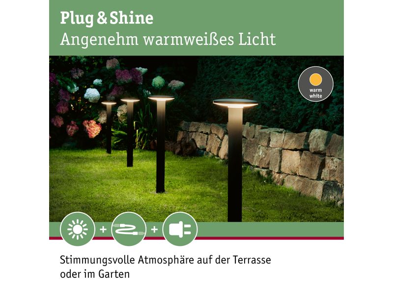Paulmann Sockelleuchte Plug & Shine Plate, 3000 K, Schwarz Pollerleuchte