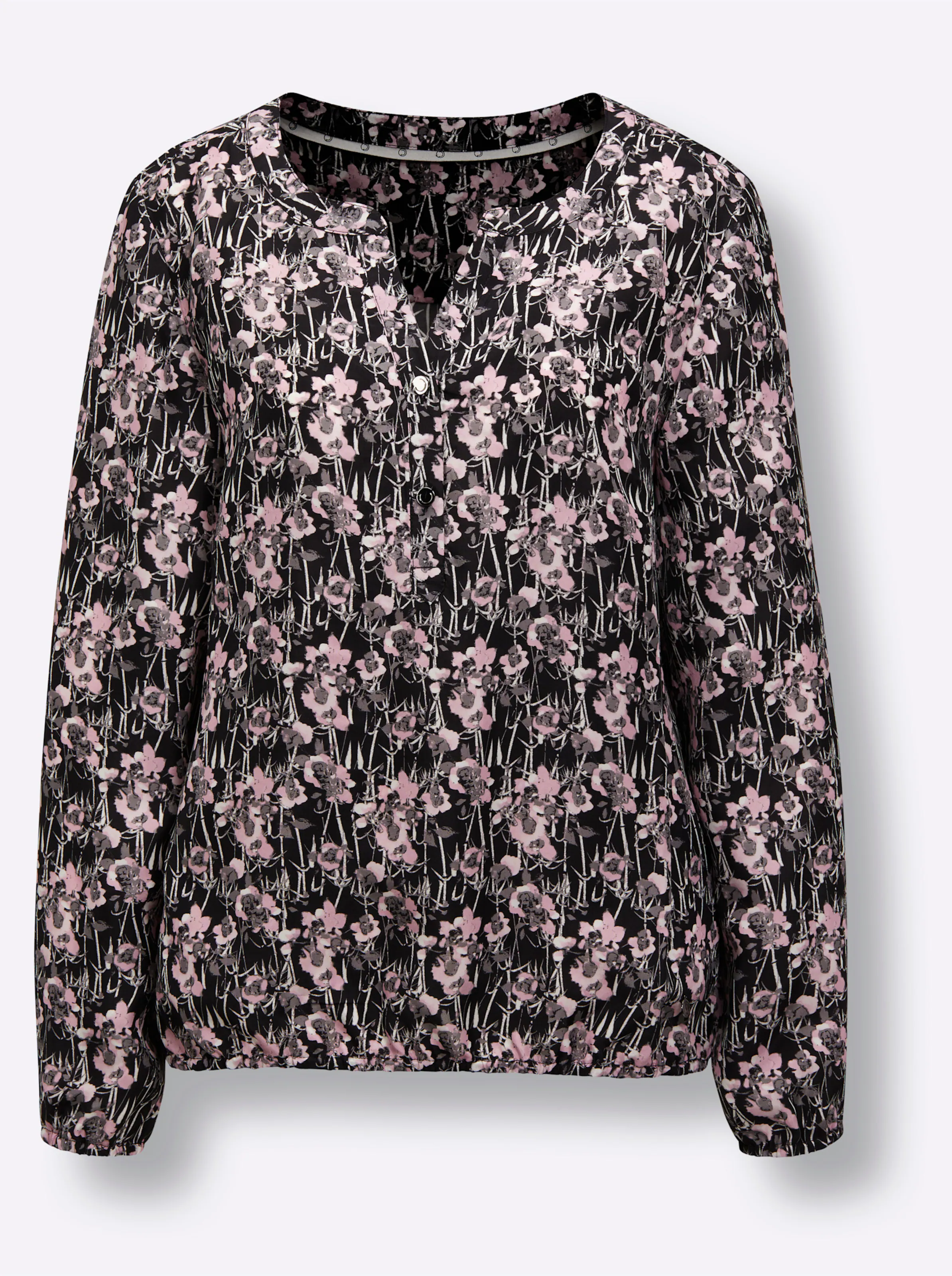 CREATION L PREMIUM Cupro-Viskose-Bluse in schwarz-rosé-gemustert