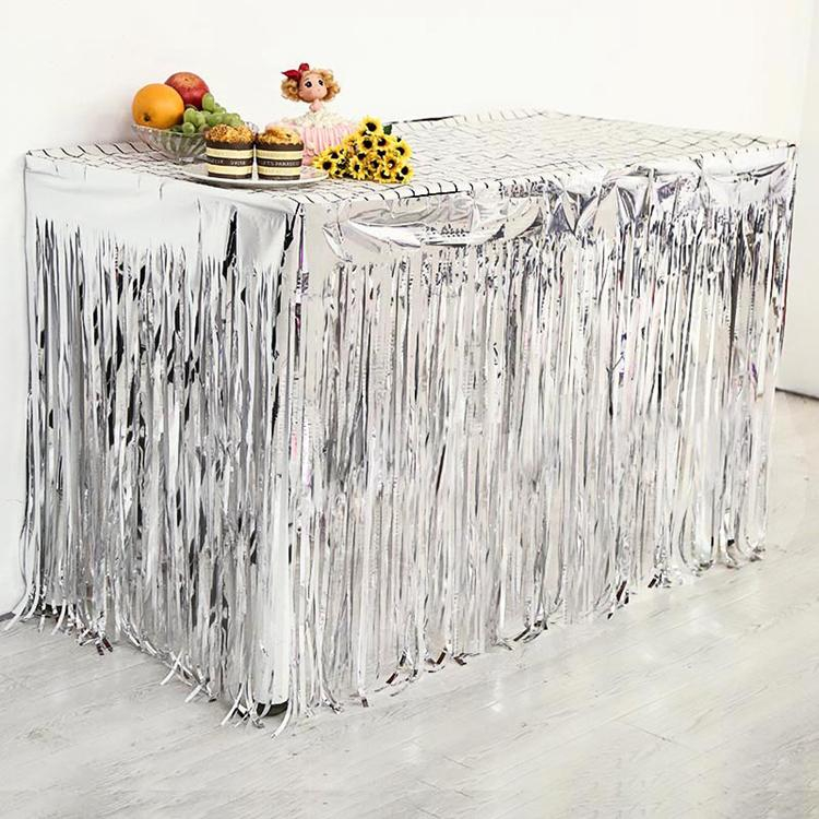 (250x80cm) Party Tisch Deko Metallic Lametta Vorhang Glänzender Fransen Vorhang für Apéro / Esstisch - Silber